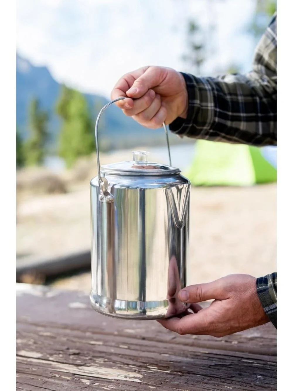 Aluminum Percolator Coffee Pot with Wire Handle - Durable, Lightweight, Perfect